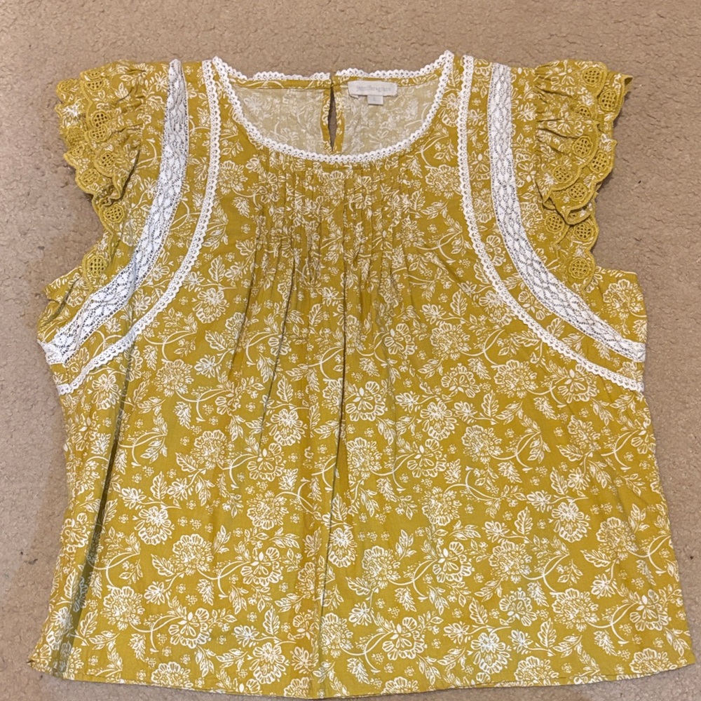 NWOT Jennifer & Grace Yellow Floral Lace-Trim Sleeveless Top size Large